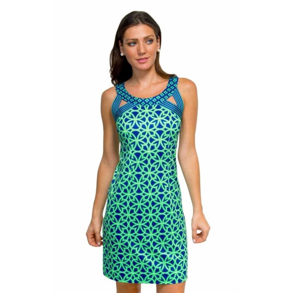 GRETCHEN SCOTT Isosceles Dress Small  Green Blue Biltmore Catalina Stretch Strap